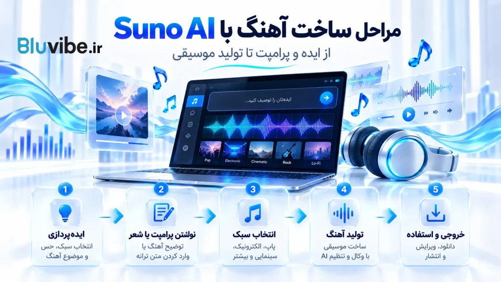 مراحل ساخت آهنگ با Suno AI از ایده و شعر تا تولید موسیقی